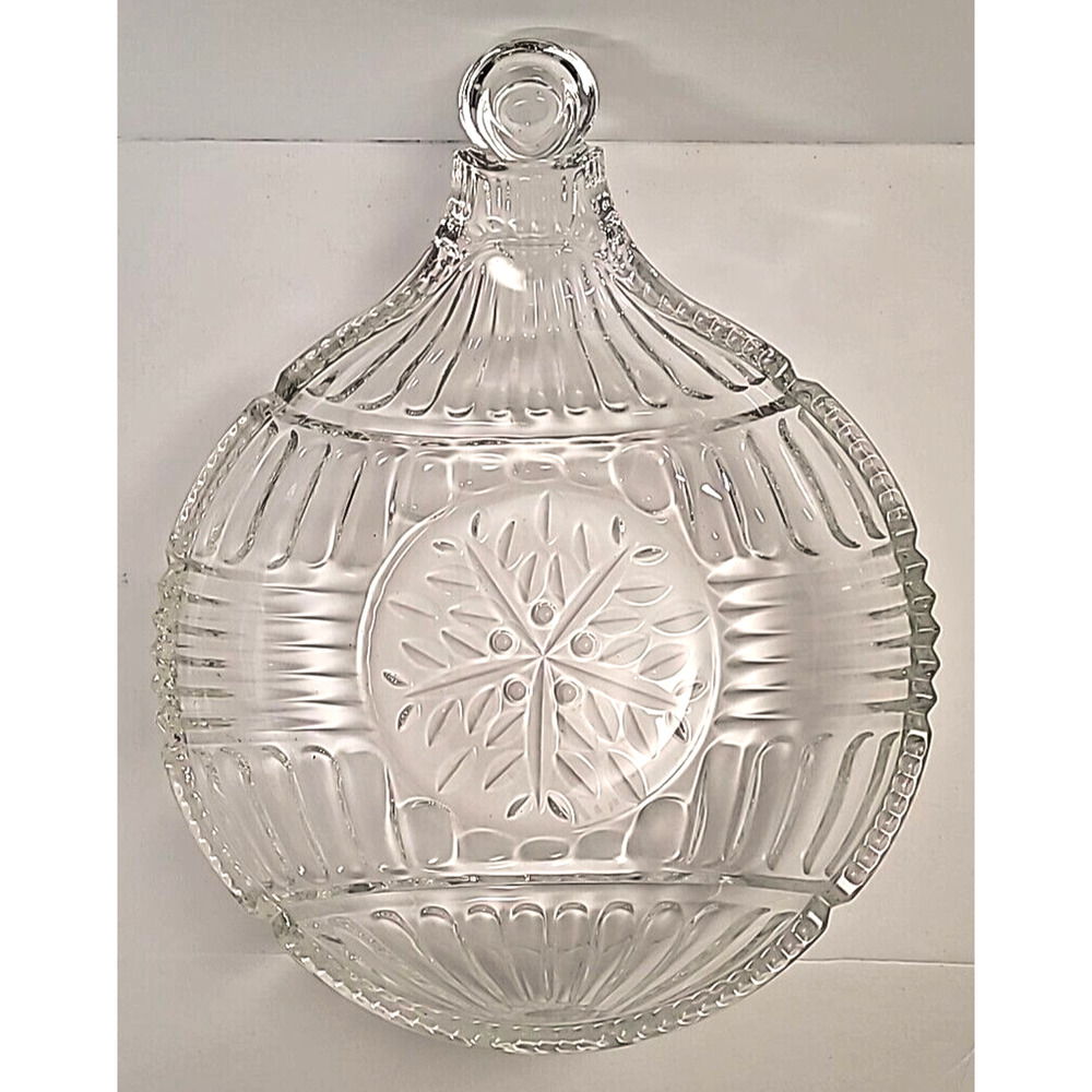 Vtg Fifth Avenue Crystal Christmas Ornament Shaped Snowflake Serving Bowl/ Dish